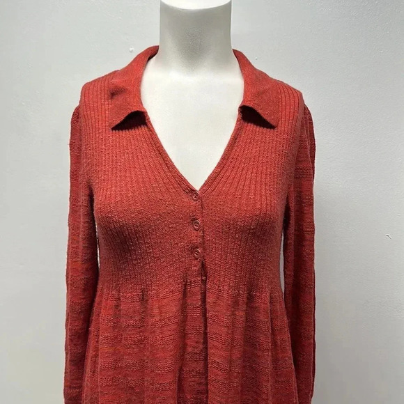Free People Rain or Shine Dress Knit Sweater Long Sleeve Collared Pleated Small - Picture 3 of 10